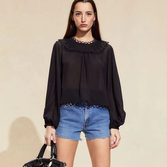 NEW Cynthia Rowley Annabelle Long Sleeve Blouse in Black